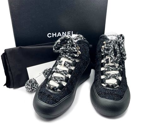 chanel black grey white snow boots|Chanel snow boots with spikes.